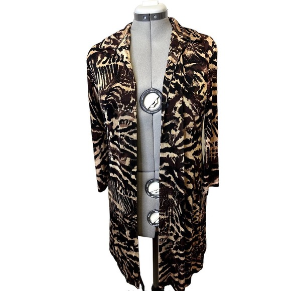Chico's Sweaters - Chico's Traveler Liquid Knit Animal Print Slinky Button Up Duster/Dress, Sz M/8